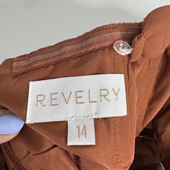 Revelry Kennedy Chiffon Convertible Dress Womens 14 Rust Off Shoulder Bridesmaid - Picture 10 of 14